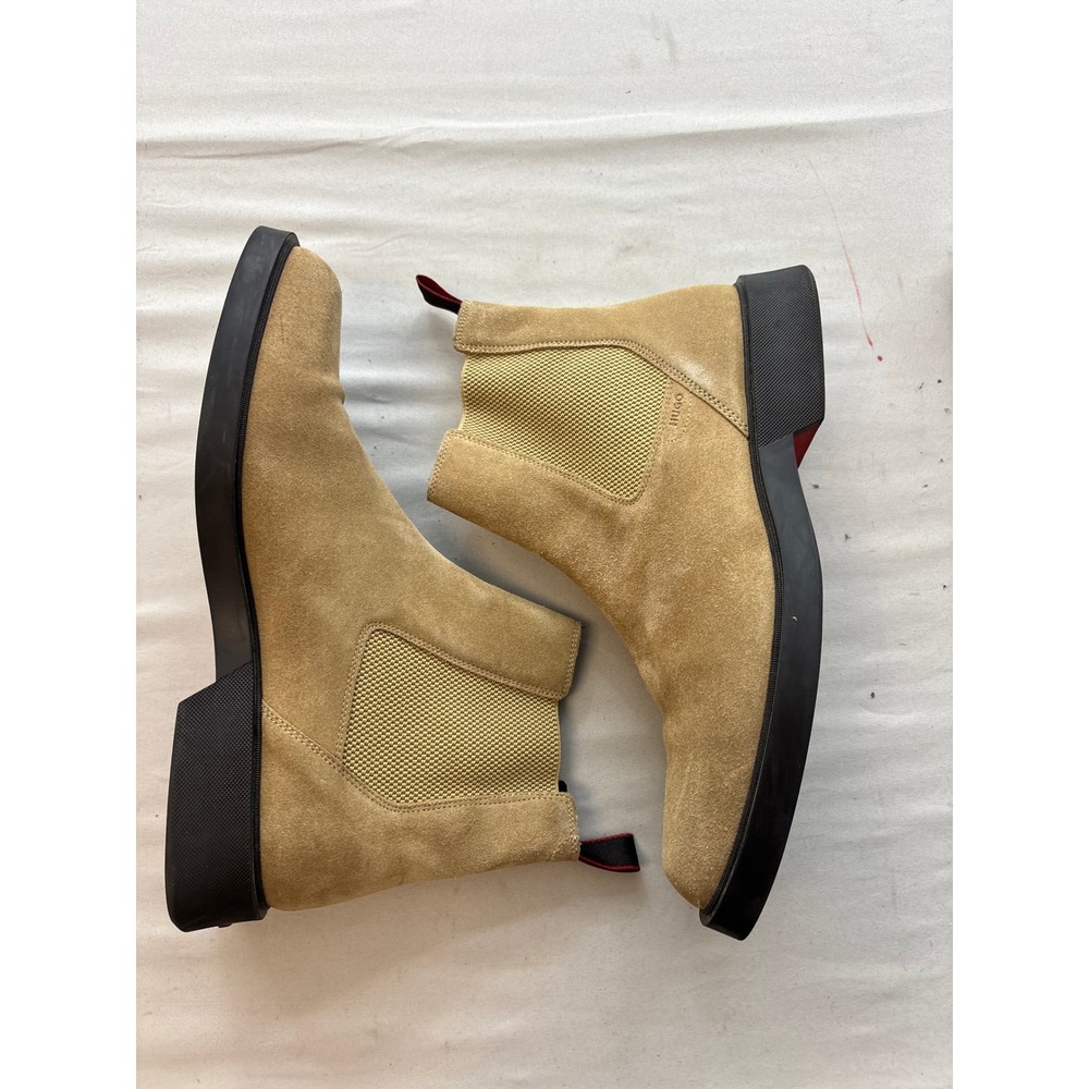 Hugo Boss Iker Cheb Suede Chelsea Boots Mens 12 Beige Square Toe Ankle Boots